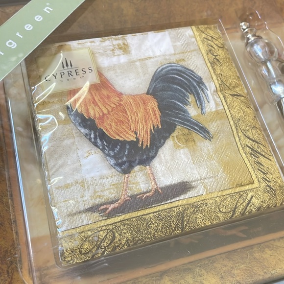 Hostess gift set Cypress home melamine tray napkin spreader Rise n shine rooster - Picture 2 of 7